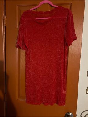 Sparkly Red Short Sleeve Dress